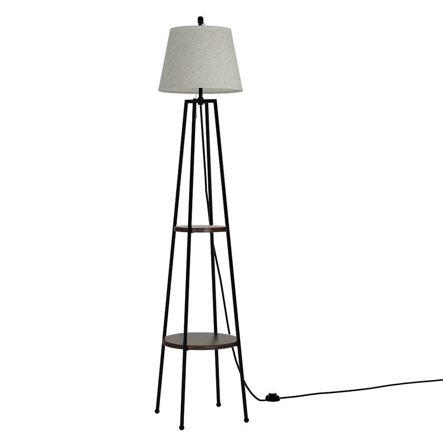 Contemporary Floor Lamp with Integrated Shelves and Linen Lampshade-0