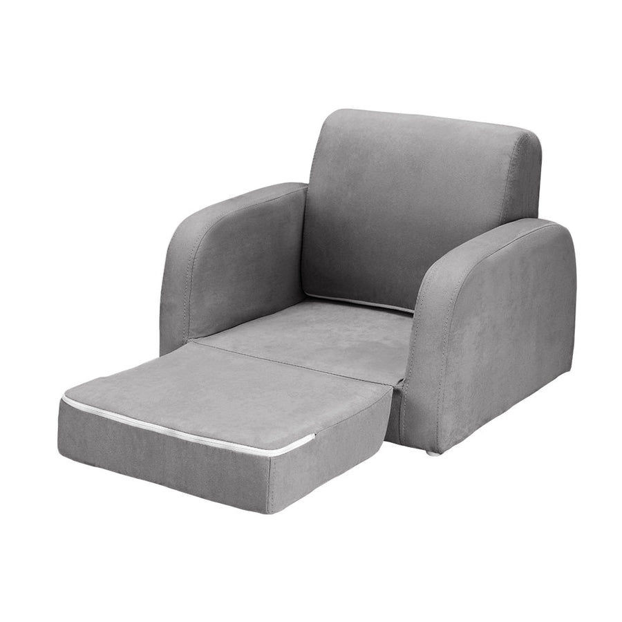 Kids Sofa 2 Seater Children Flip Open Couch Lounger Armchair Soft Grey-0