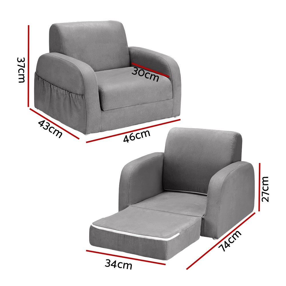 Kids Sofa 2 Seater Children Flip Open Couch Lounger Armchair Soft Grey-1