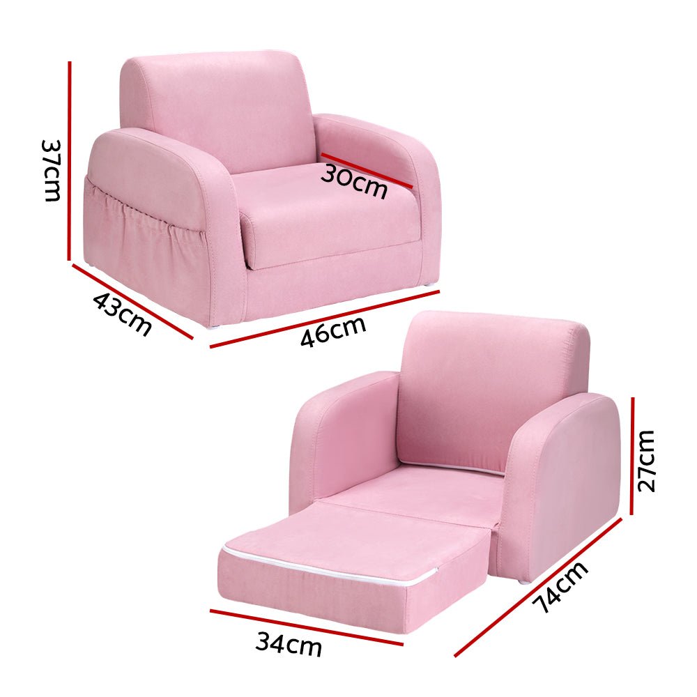 Kids Sofa 2 Seater Children Flip Open Couch Lounger Armchair Soft Pink-1