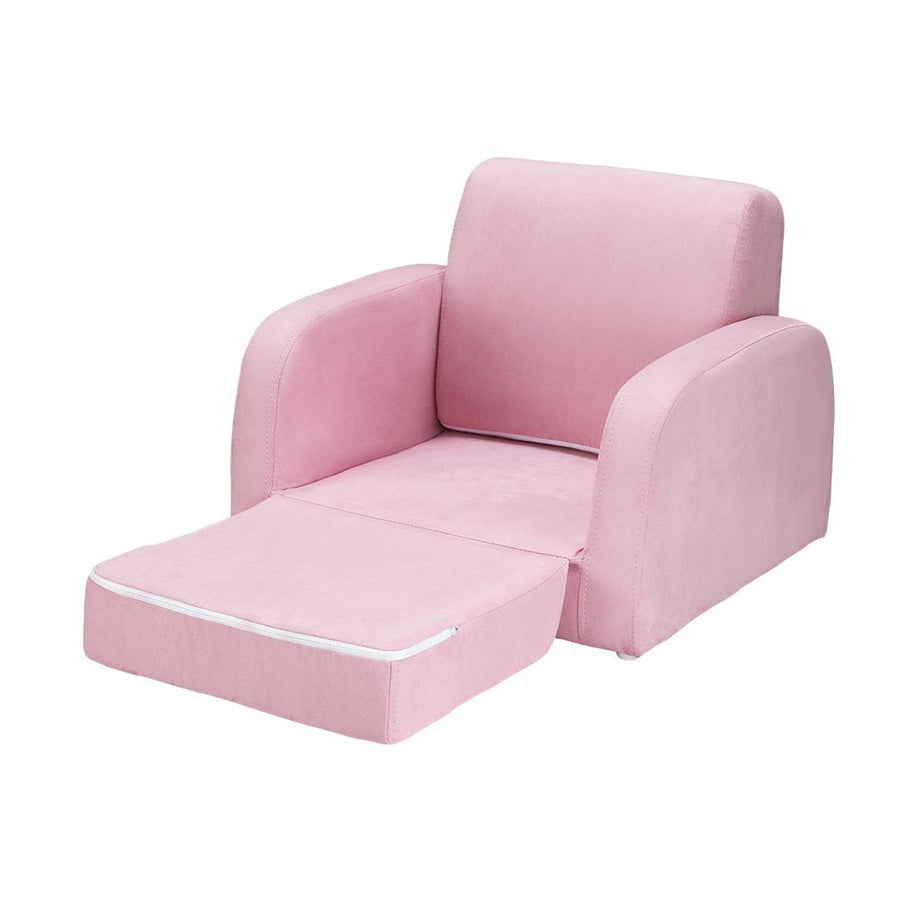 Kids Sofa 2 Seater Children Flip Open Couch Lounger Armchair Soft Pink-0