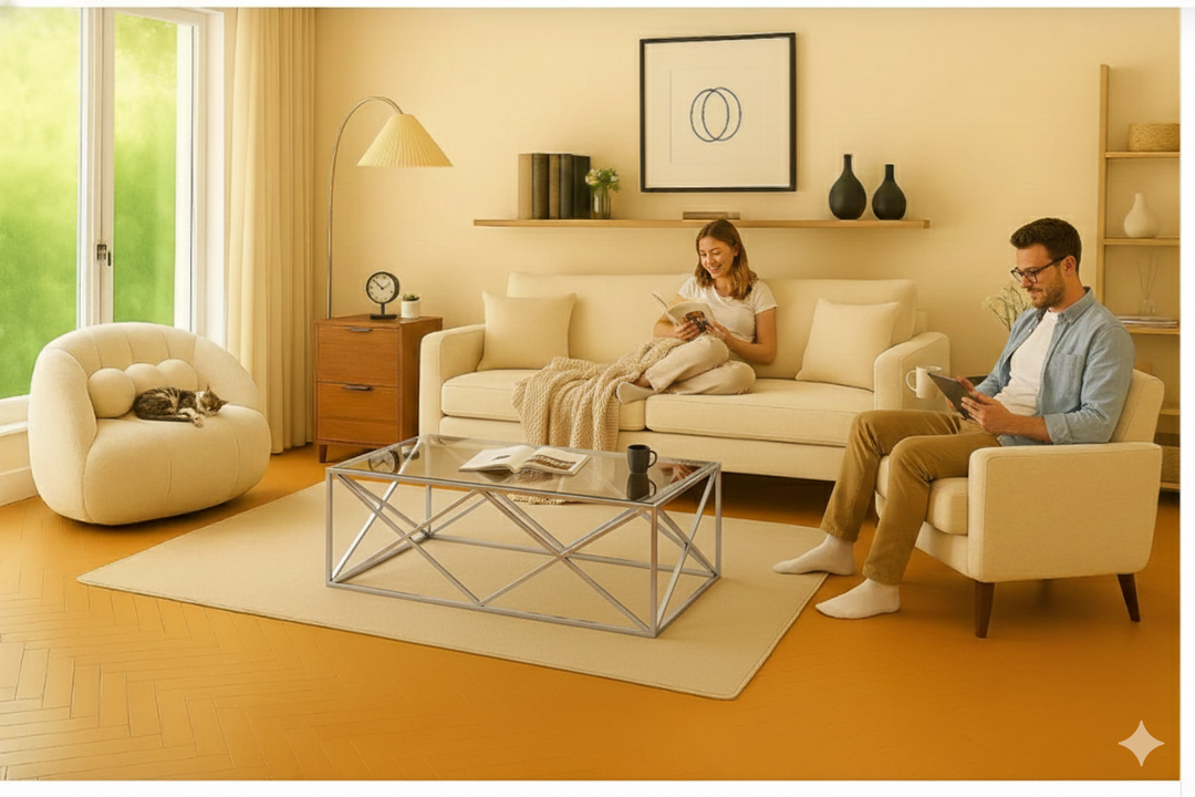 Modern Living Room Furniture Bundle – Sofa, Bean Bag & Table Set