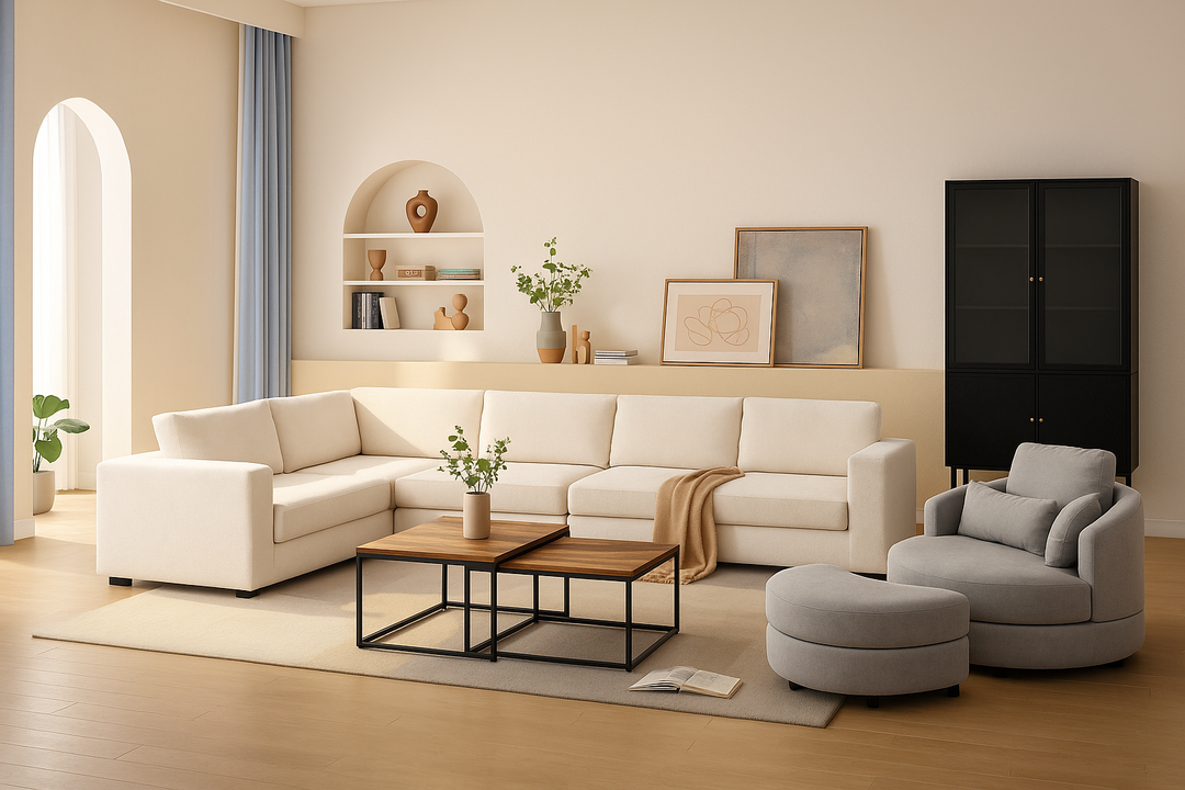 Luxury Modular Living Room Bundle – 147" Sectional Sofa & Reclaimed Teak Coffee Table Set