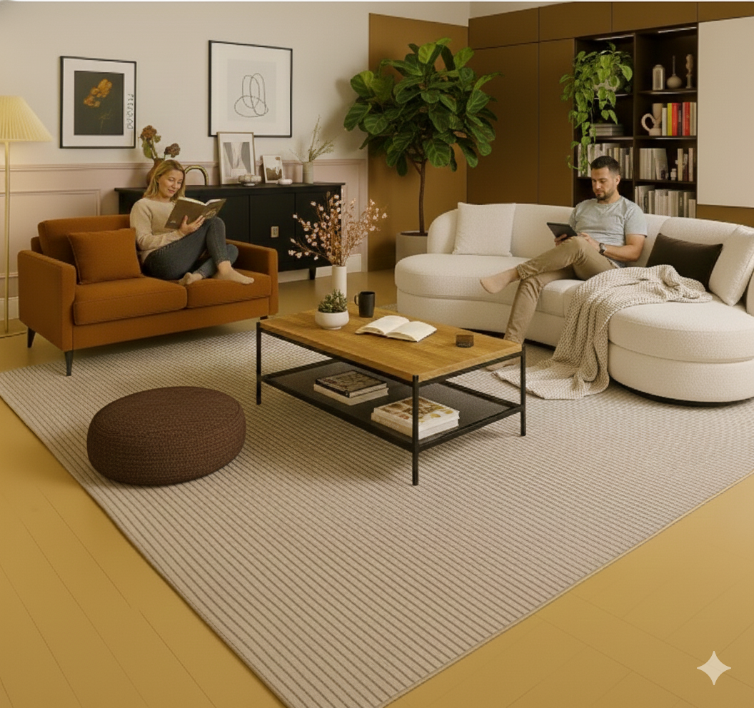 Modern Warm Living Room Furniture Set – Coffee Table, Sideboard & Orange Chenille Loveseat