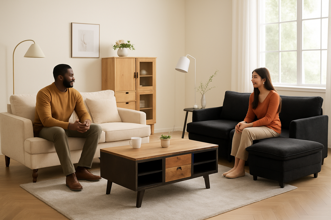 Modern Comfort Living Room Bundle – Corduroy Sofa, Coffee Table & Pine Highboard Set