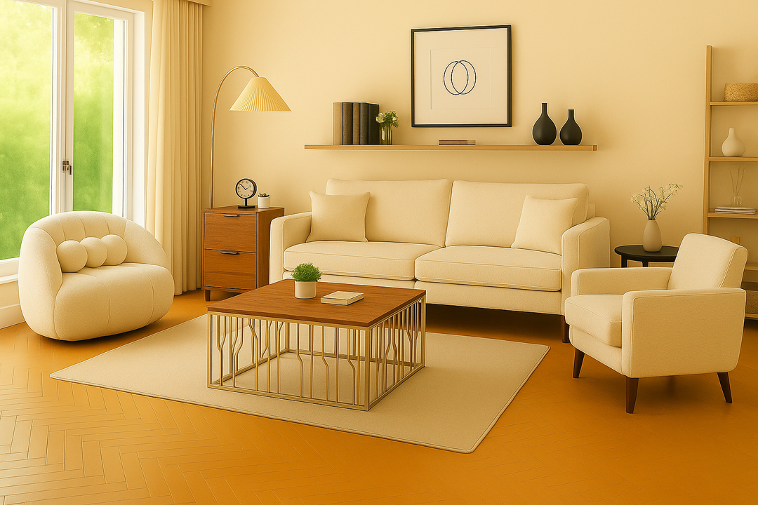 Modern Living Room Furniture Bundle – Sofa, Bean Bag & Table Set