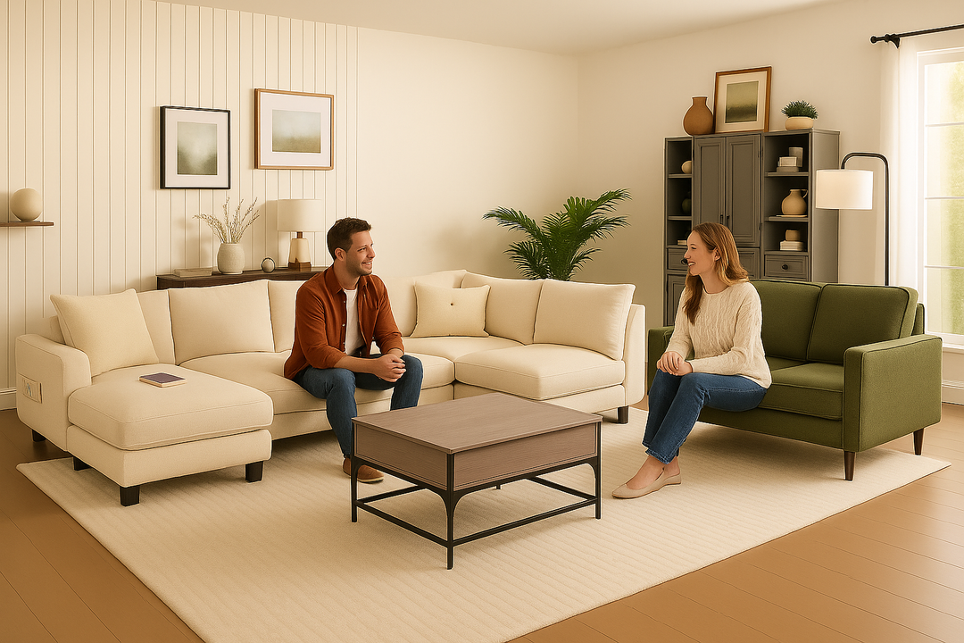 Modern Living Room Comfort Bundle – Sectional Sofa, Coffee Table & Storage Cabinet Set