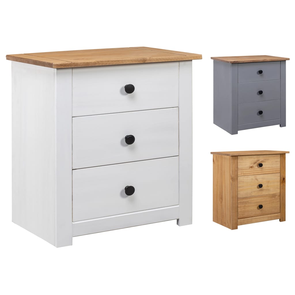 vidaXL Nightstand with 3 Drawers Storage Bedside Table Pinewood Panama Range-3