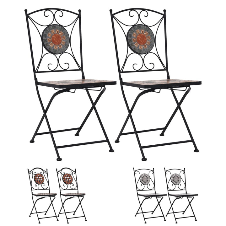 vidaXL Folding Bistro Chairs 2 Pcs Mosaic Bistro Outdoor Patio Chair Ceramic-10