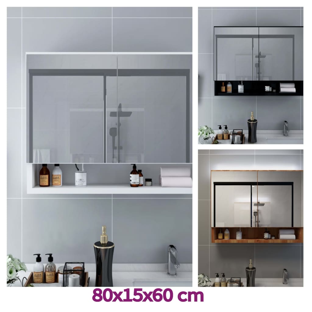 vidaXL LED Bathroom Mirror Cabinet Storage Vanity Wall Cabinet Furniture MDF-25