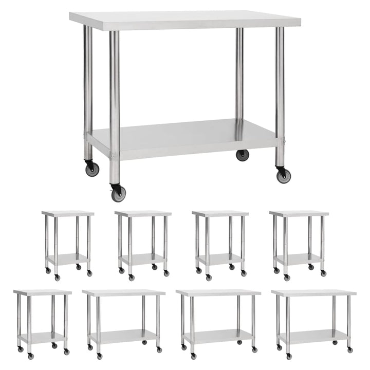 vidaXL Kitchen Work Table Hotel Prep Work Table with Wheels Stainless Steel-61