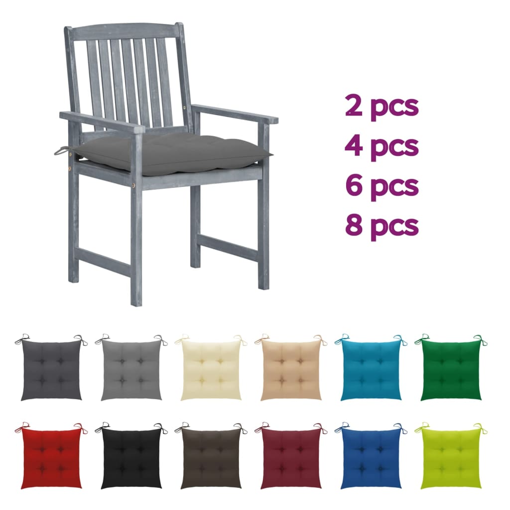 vidaXL Patio Chairs Outdoor Dining Chair with Cushions Gray Solid Wood Acacia-38