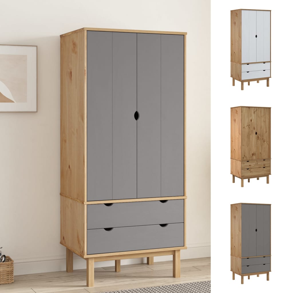 vidaXL Closet Cabinet Wardrobe Closet Organizer Armoire OTTA Solid Wood Pine-18
