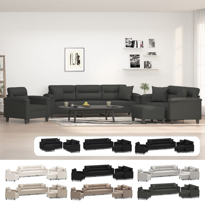 vidaXL 3 Piece Sofa Set with Pillows Dark Gray Microfiber Fabric-51