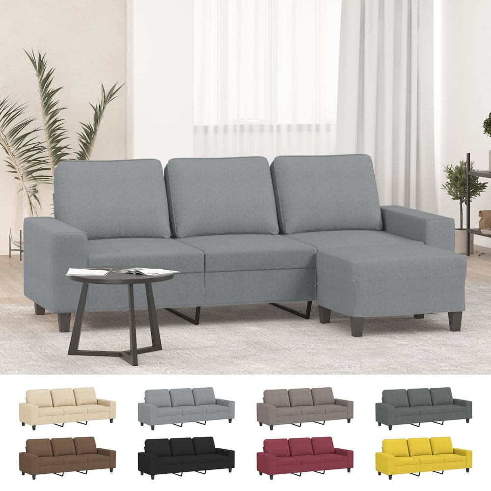 vidaXL Sofa 3-Seater Couch Sofa Armchair with Footstool for Living Room Fabric-1