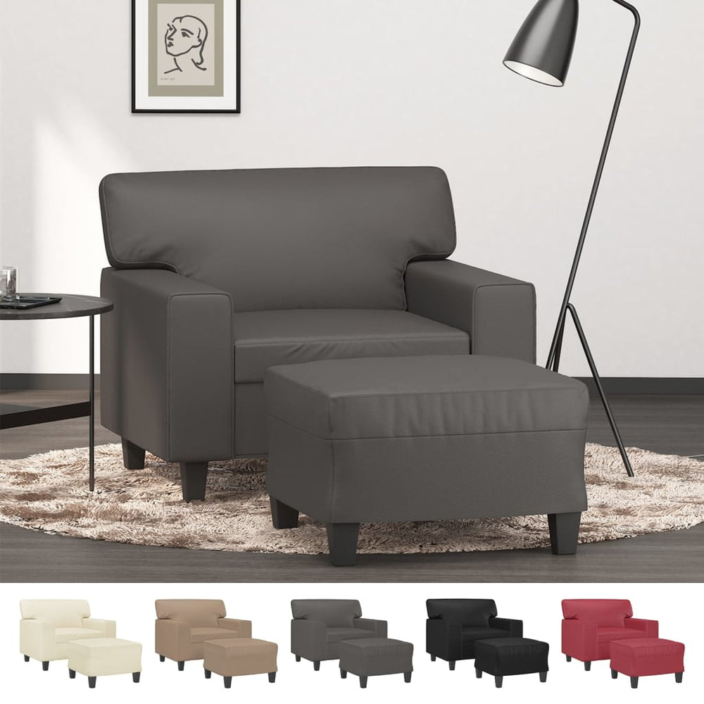 vidaXL Sofa Chair Accent Single Sofa Armchair with Footstool Faux Leather-1