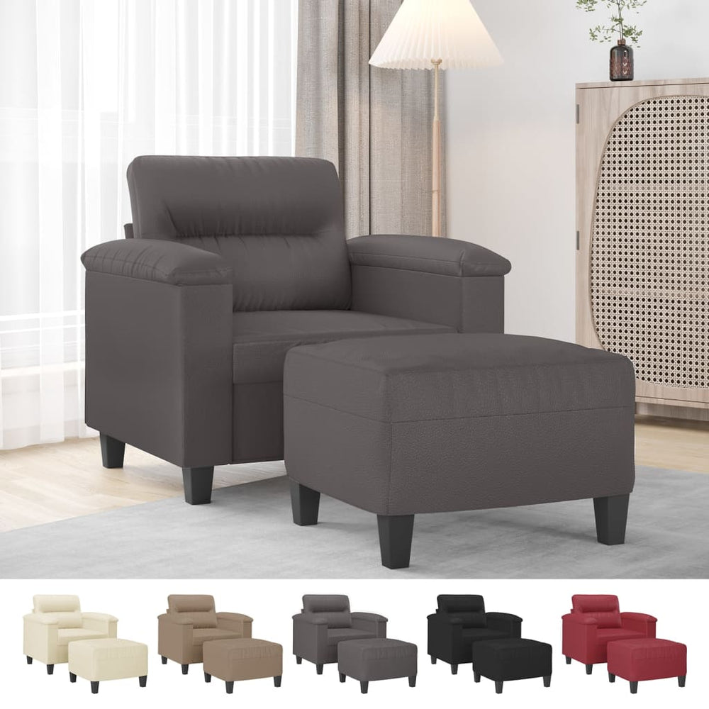 vidaXL Sofa Chair Accent Single Sofa Armchair with Footstool Faux Leather-1