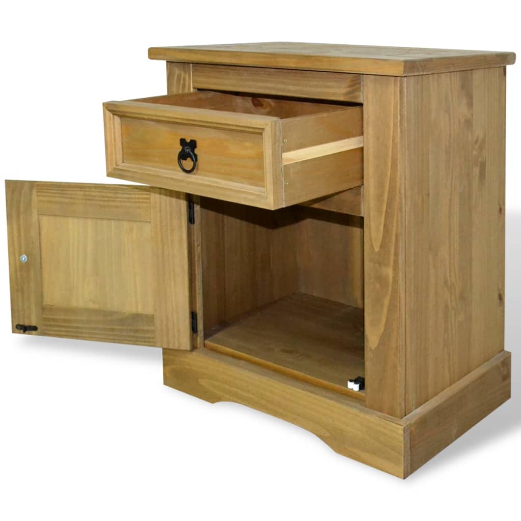 vidaXL Nightstand Storage Cabinet Table with Drawer Mexican Pine Corona Range-4