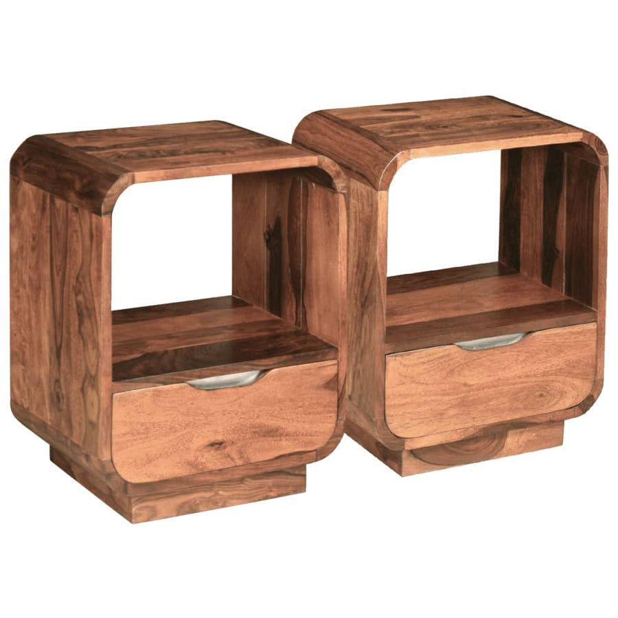 vidaXL Nightstand 2 Pcs Storage Cabinet Bedside Table Solid Wood Sheesham-0