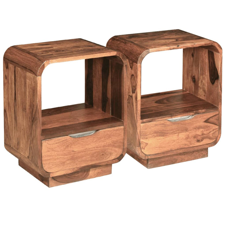 vidaXL Nightstand 2 Pcs Storage Cabinet Bedside Table Solid Wood Sheesham-12