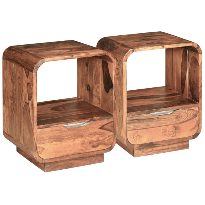 vidaXL Nightstand 2 Pcs Storage Cabinet Bedside Table Solid Wood Sheesham-8
