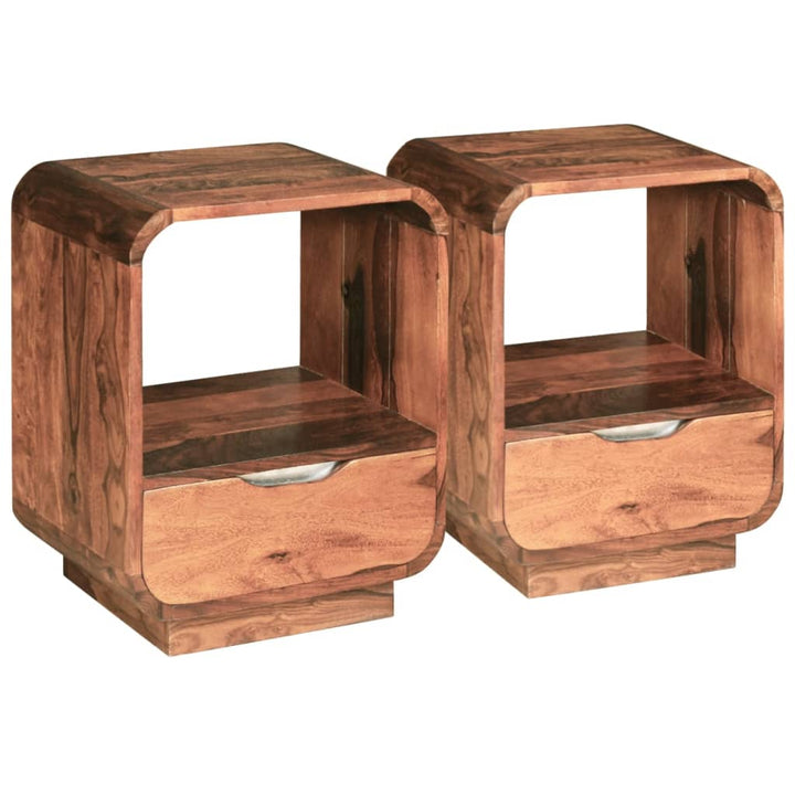 vidaXL Nightstand 2 Pcs Storage Cabinet Bedside Table Solid Wood Sheesham-17