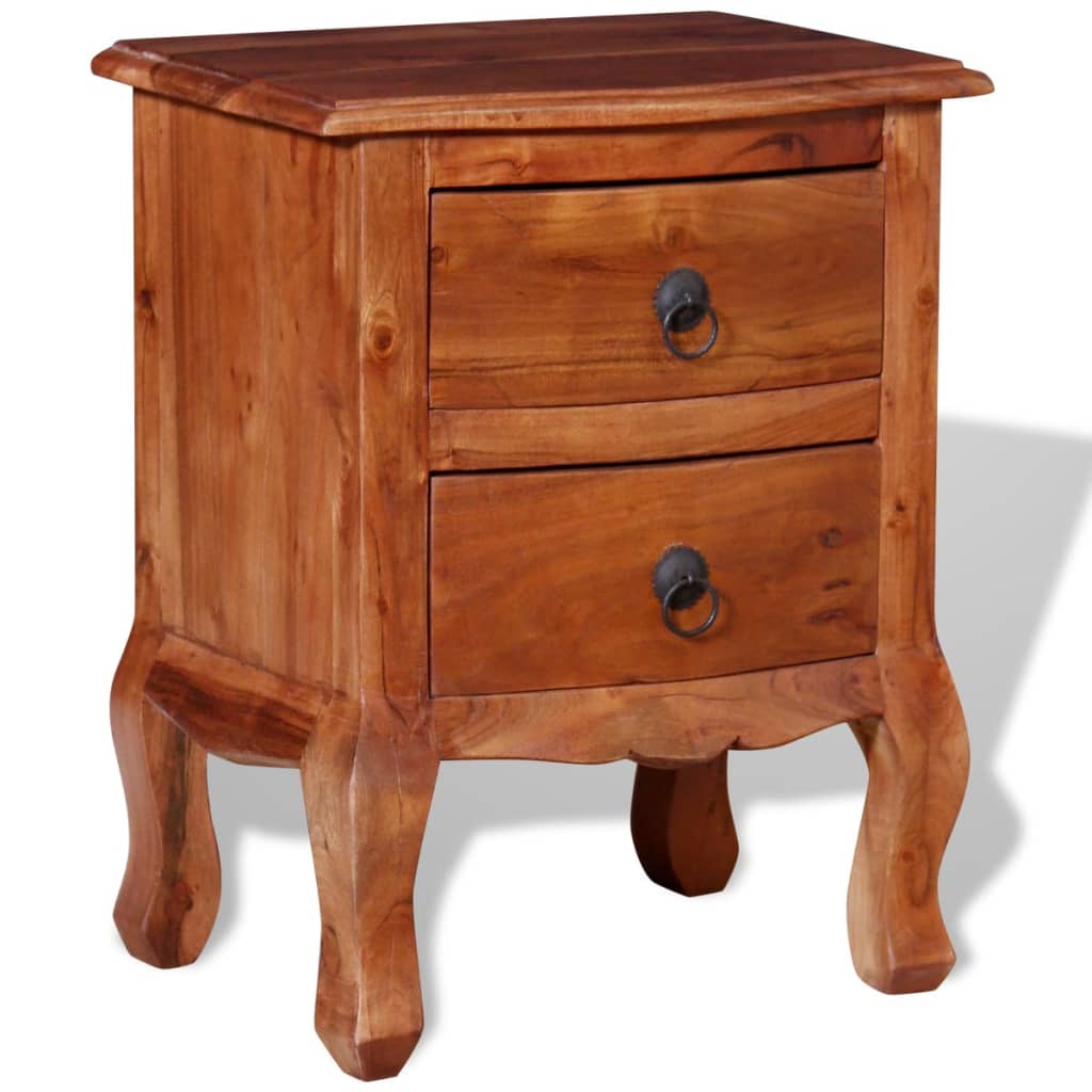 vidaXL 1/2x Nightstand w/ Drawers Solid Acacia Wood End Table Telephone Stand-10