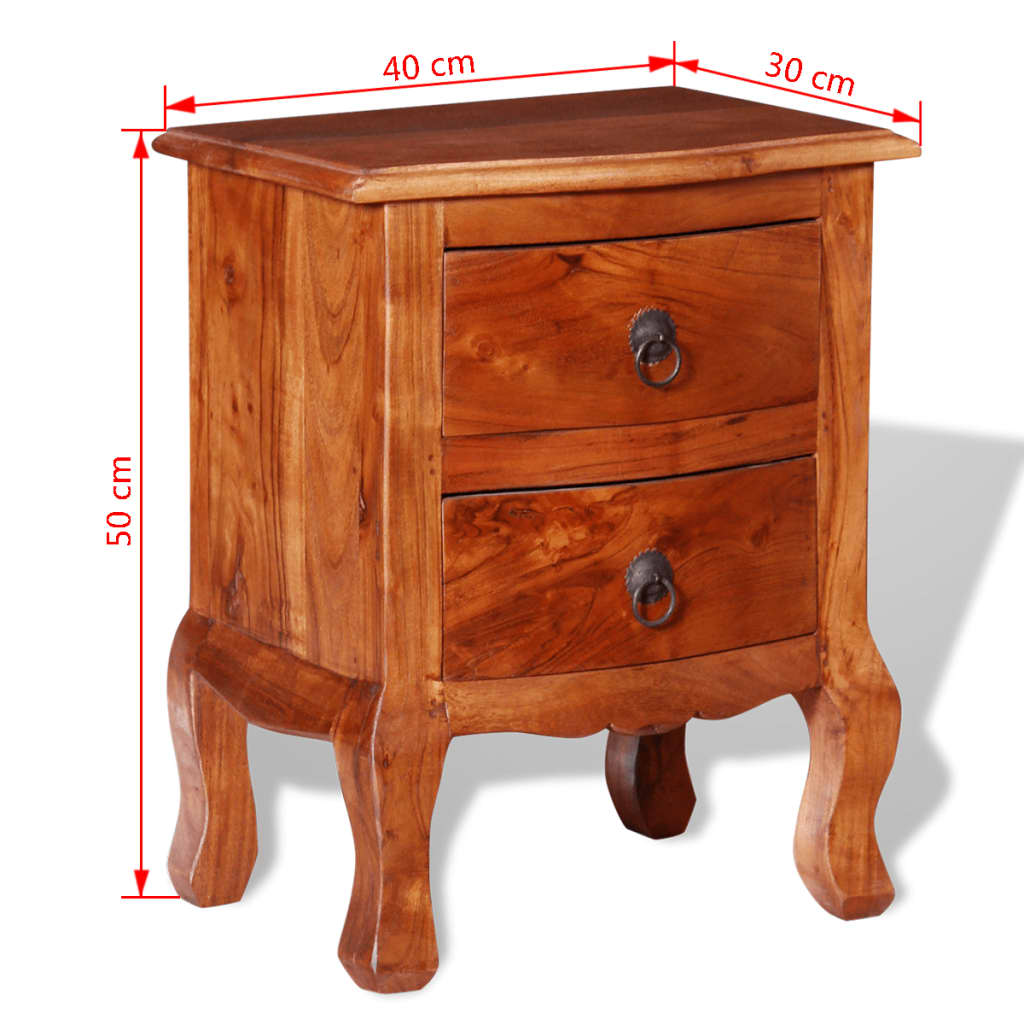 vidaXL 1/2x Nightstand w/ Drawers Solid Acacia Wood End Table Telephone Stand-3