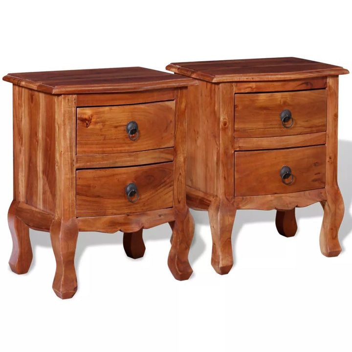 vidaXL 1/2x Nightstand w/ Drawers Solid Acacia Wood End Table Telephone Stand-15