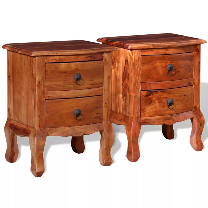 vidaXL 1/2x Nightstand w/ Drawers Solid Acacia Wood End Table Telephone Stand-16