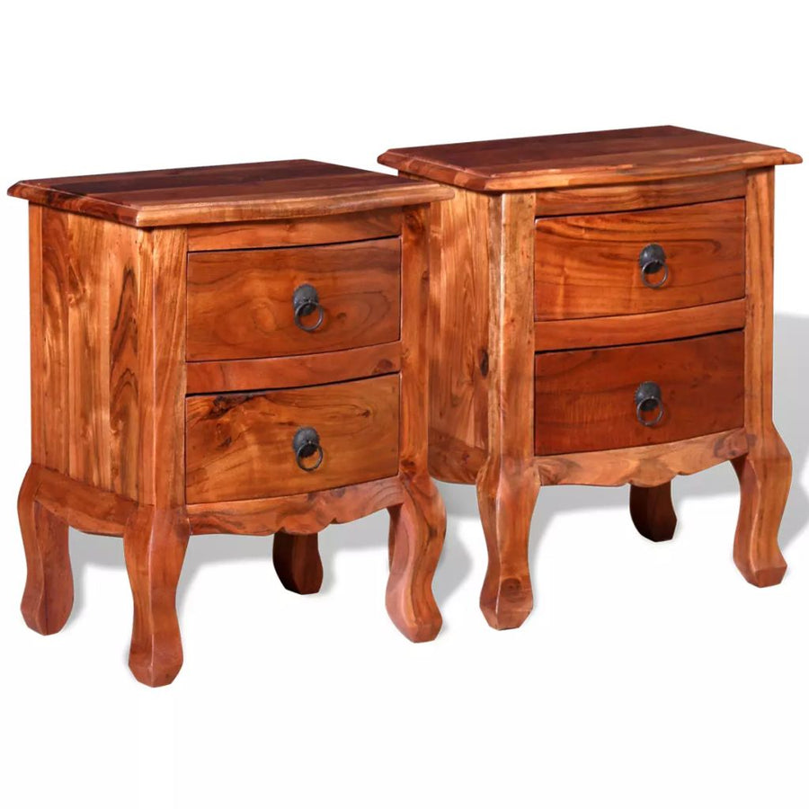 vidaXL 1/2x Nightstand w/ Drawers Solid Acacia Wood End Table Telephone Stand-0