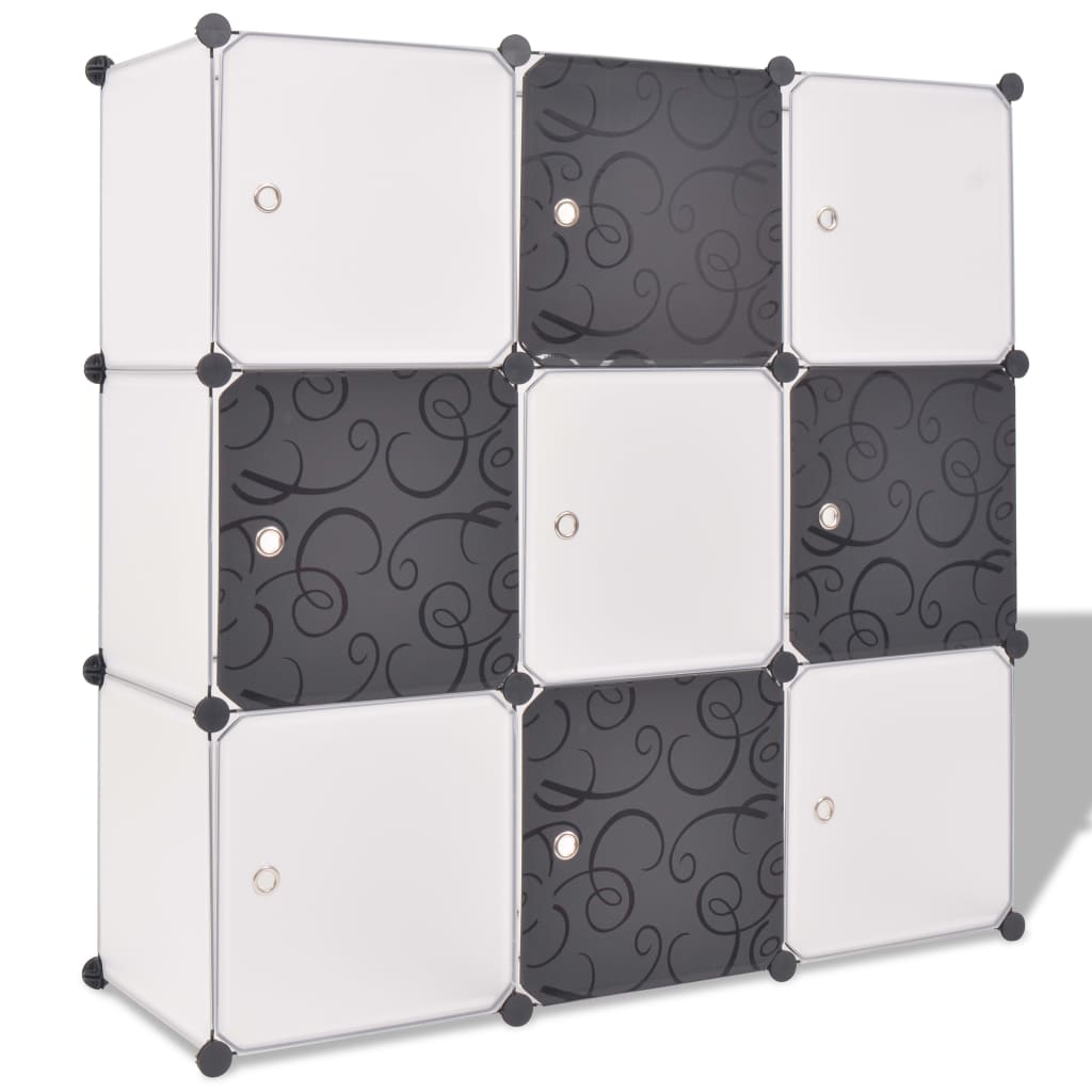 vidaXL Storage Cube Organizer Shoe Shelf with 6/9 Compartments Black/White-12