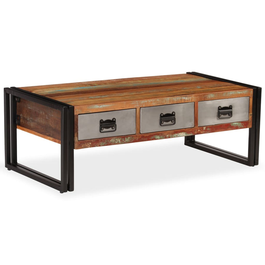 vidaXL Coffee Table with 3 Drawers Solid Reclaimed Wood 39.4"x19.7"x13.8"-0