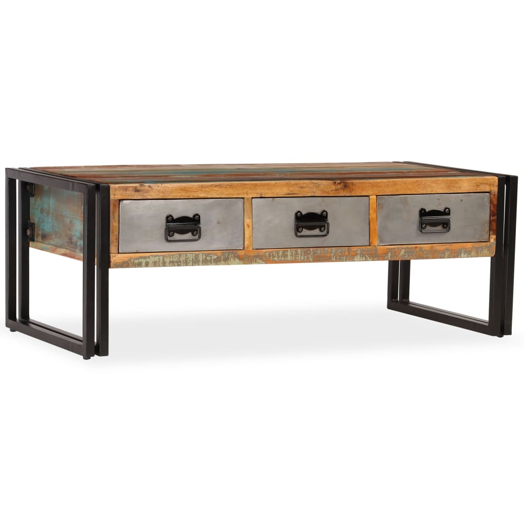 vidaXL Coffee Table with 3 Drawers Solid Reclaimed Wood 39.4"x19.7"x13.8"-10