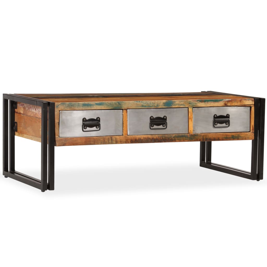 vidaXL Coffee Table with 3 Drawers Solid Reclaimed Wood 39.4"x19.7"x13.8"-11