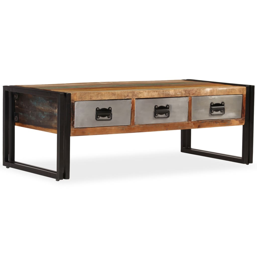 vidaXL Coffee Table with 3 Drawers Solid Reclaimed Wood 39.4"x19.7"x13.8"-8