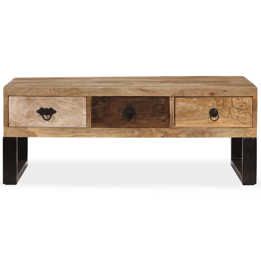 vidaXL Coffee Table End Table Side Sofa Table with Drawers Solid Wood Mango-4