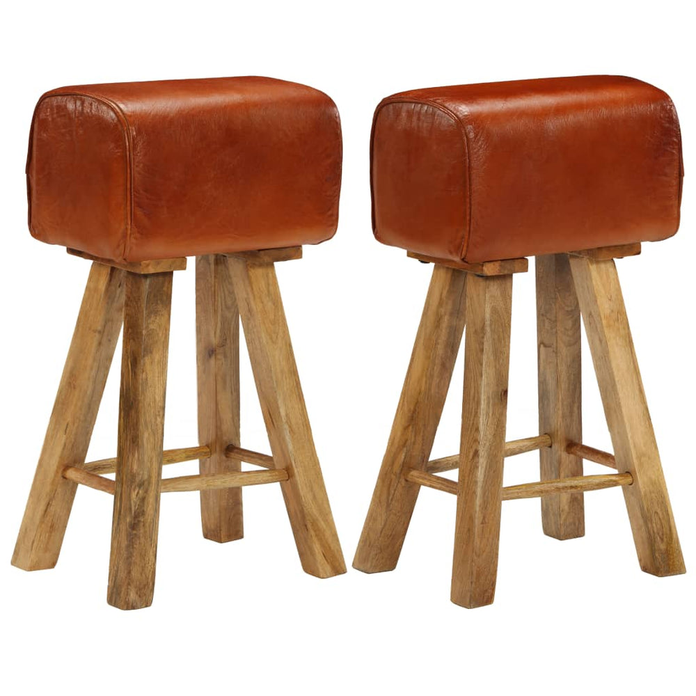 vidaXL Bar Chairs 2 pcs Real Leather and Solid Mango Wood-1