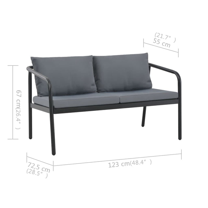 vidaXL 2 Seater Patio Sofa with Cushions Gray Aluminum-5
