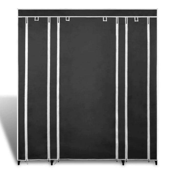 vidaXL Fabric Wardrobe with Compartments and Rods Storage Rack Black/Brown-2