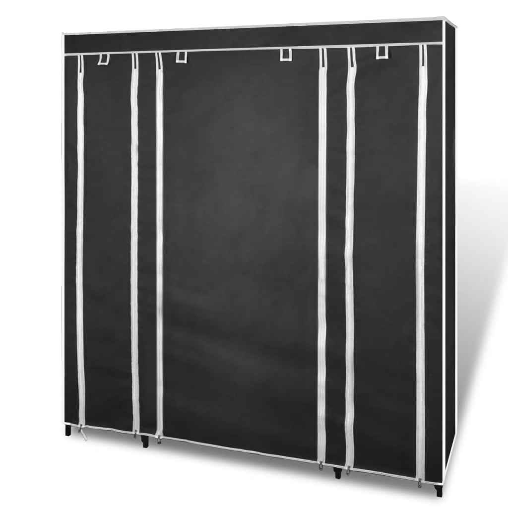 vidaXL Fabric Wardrobe with Compartments and Rods Storage Rack Black/Brown-6
