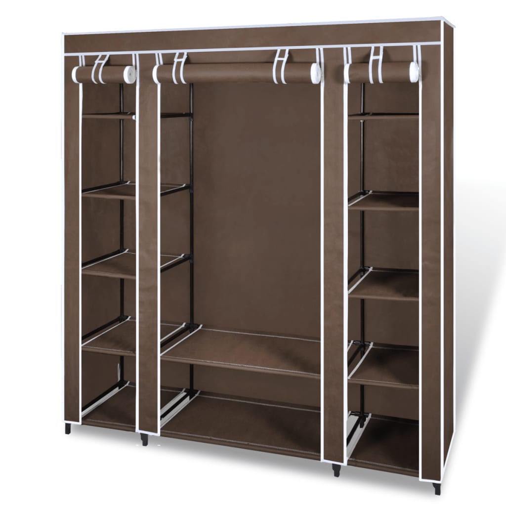 vidaXL Fabric Wardrobe with Compartments and Rods Storage Rack Black/Brown-3