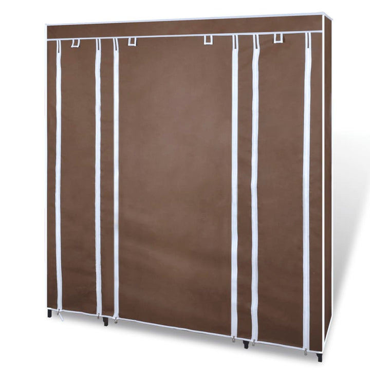 vidaXL Fabric Wardrobe with Compartments and Rods Storage Rack Black/Brown-8