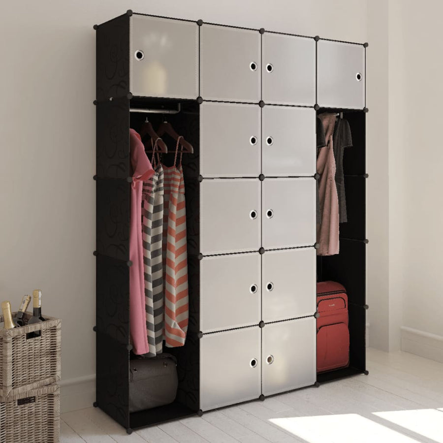 vidaXL Modular Cabinet with 14 Compartments Black and White 14.6"x57.5"x71.1"-0