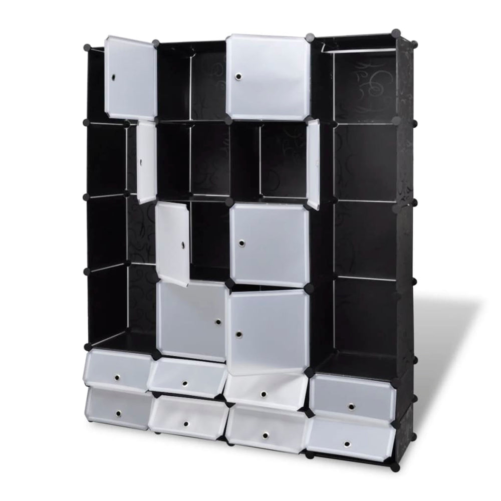 vidaXL Modular Cabinet with 18 Compartments Black and White 14.6"x57.5"x71.1"-1