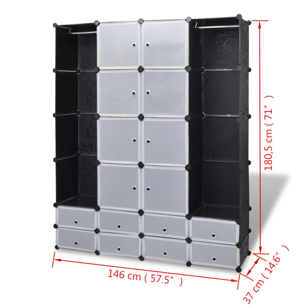 vidaXL Modular Cabinet with 18 Compartments Black and White 14.6"x57.5"x71.1"-5