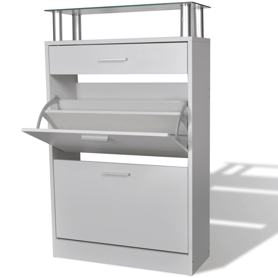vidaXL 2-Tier Shoe Cabinet Storage Wood Cupboard with Shelf Drawer Oak/White-0