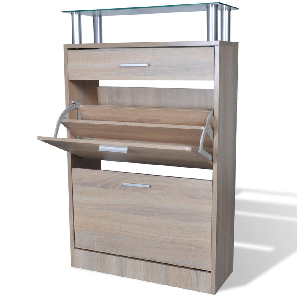 vidaXL 2-Tier Shoe Cabinet Storage Wood Cupboard with Shelf Drawer Oak/White-1