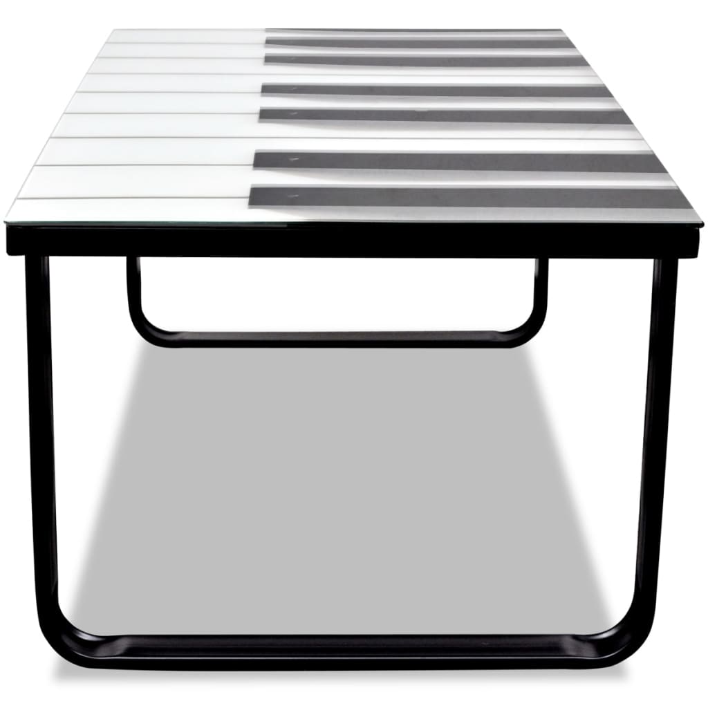 vidaXL Coffee Table with Piano Printing Glass Top-4