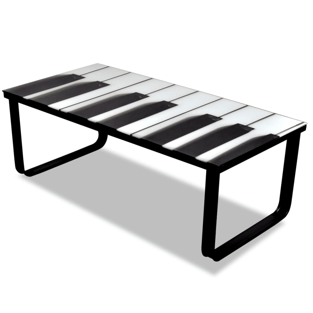 vidaXL Coffee Table with Piano Printing Glass Top-5
